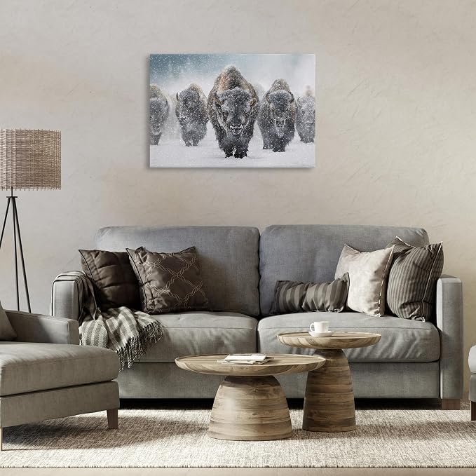 Indomitable Bison in Snow, 20 x 30 Inch Canvas Wall Art | Stupell Industries · By Mark Kelso · Ready to hang · Perfect for living room · family room · or lounge · Made in USA