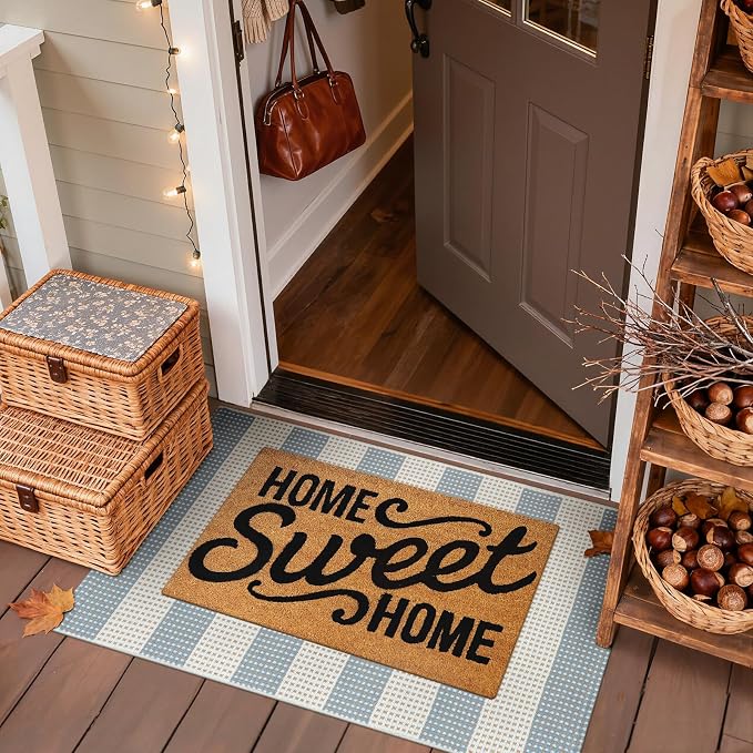 Blue and Cream Striped Rugs 2'x3', Washable Hand Woven Front Door Rug, Outdoor Welcome Mat Foldable Front Door Mats for Entryway Outside Home Entrance Farmhouse