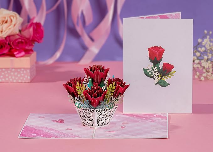 Paper Love Pop Up Cards 2 Pack - Includes 1 Sunflowers and 1 Lovely Roses, For All Occasions, Mother Day, Birthday, Just Because- Includes Envelope and Note Tag