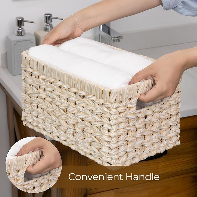 GRANNY SAYS Storage Baskets for Organizing, Wicker Storage Basket for Shelf, Wicker Basket for Organization, Waterproof Basket for Living Room, Decorative Basket for Pantry and Entryway, 2-Pack