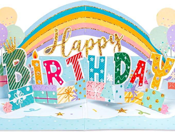 Paper Love Birthday Pop Up Cards 2 Pack - Includes 1 Butterfly Birthday Cake and 1 Happy Birthday Rainbow, For Adults or Kids -5" x 7" Cover - Includes Envelope and Note Tag