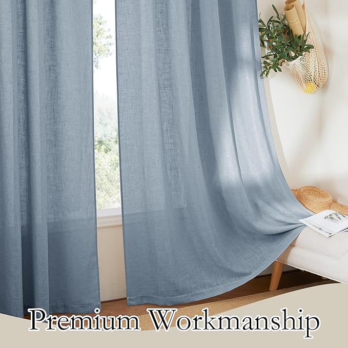 RYB HOME Blue Linen Sheer Curtains - Image 4