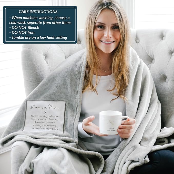 Pavilion Gift Company - Love You Mom - 50" x 60" Royal Plush Neutral Colored Couch Bed Throw Blanket Mommy Ma Mama