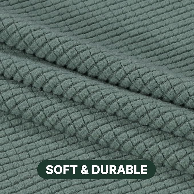 H.VERSAILTEX Stretch 3 Piece T Cushion Sofa Slipcovers Individually Sofa Cushion Covers for 3 Cushion Couch Sofa Seat Cushion Covers with Elastic Bands Featuring Thicker Jacquard Fabric, Sage