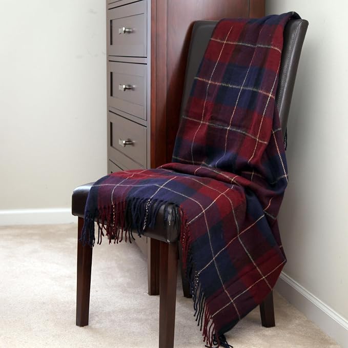 Lavish Home Throw Blanket – 50x60 Soft Cashmere-Like Acrylic, Machine-Washable and Lightweight Decorative Throw Blanket for Bed, Sofa, or Chair - (Blue & Red Plaid)