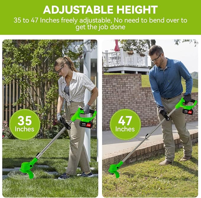 Electric Weed Wacker Cordless,24v Weed Eater Battery Powered 3 in 1 Lightweight Grass Trimmer with 2 4.0 Ah Batteries,Weed Eater with Blade & Wheels for Women,Lawn Care,Yard