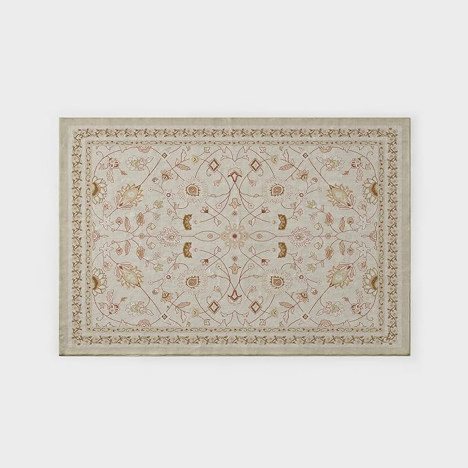 EVERGRACE Area Rugs for Living Room 4x6, Boho Floral Faux Wool Indoor Outdoor Rugs, Washable Rugs for Bedroom Entryway Dining Room Hallyway, Low Pile Floor Mat Carpet for Home Decor, Natural Beige