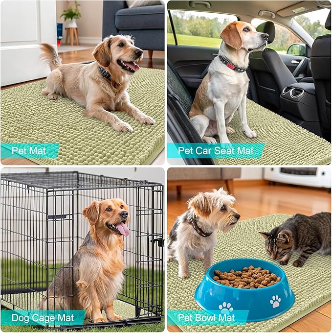 OLANLY Dog Door Mat for Muddy Paws 47x32, Absorbs Moisture and Dirt, Absorbent Non-Slip Washable Doormat, Quick Dry Chenille Mud Mat for Dogs, Entry Indoor Entryway Carpet for Inside Floor, Vanilla