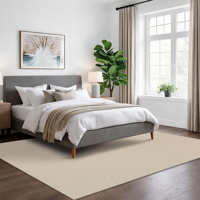 IOHOUZE Washable Area Rug 5x7 Non Slip Rubber Backed Rugs for Living Room, Dining Room Rugs Bedroom Rug, Woven Indoor Floor Carpet for Living Room Nursery Office, Cream/Beige