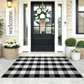 KOZYFLY Buffalo Plaid Area Rugs 3x5 Ft Black and White Checkered Rug Washable Front Door Mat Hand Woven Cotton Outdoor Rug Large Rug for Front Porch Kitchen Entryway Patio Bathroom
