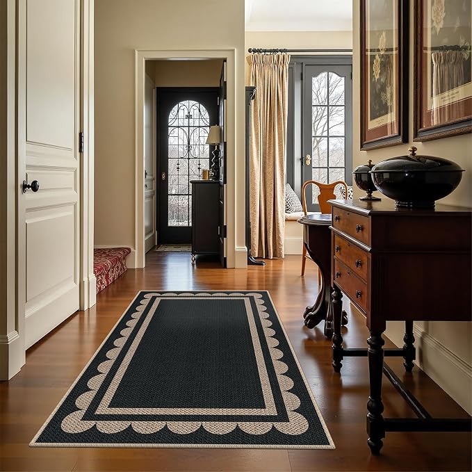 Easy Jute 3x5 Black Rectangle Area Rug,Washable Entryway Rug, Modern Door Carpet,Neutral Non-Slip Outdoor Indoor Farmhouse Rug for Living Room Kitchen Patio Bedroom