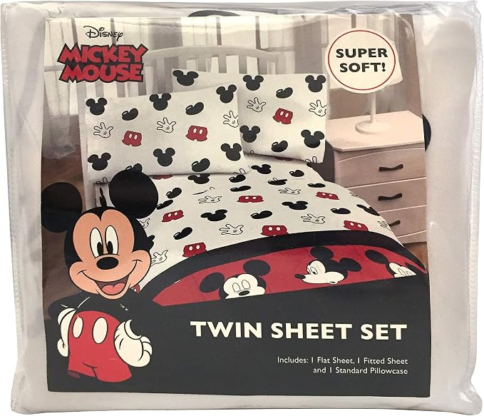 Jay Franco Disney Mickey Mouse Kids Twin Sheet Set 3 Piece - Reversible | Super Soft Brushed Microfiber, Deep Pocket, Breathable, Machine Washable Kids Bedding (Official Disney Product)