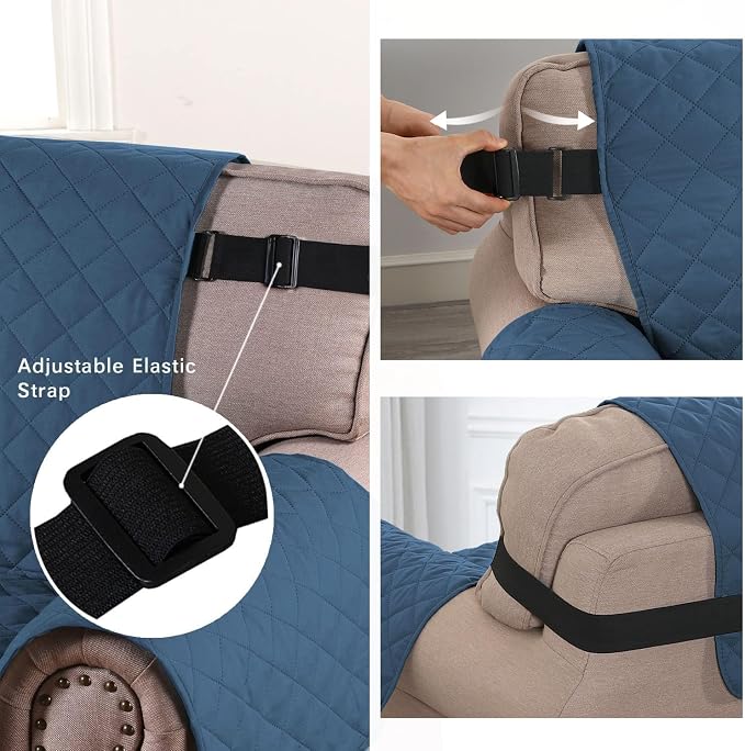 H.VERSAILTEX Sofa Slipcover Reversible Sofa Cover Seat Width Up to 78" Water Resistant Couch Cover with Elastic Strap Quilted Furniture Protector for Pets(Oversized Sofa, Dark Blue/Beige)