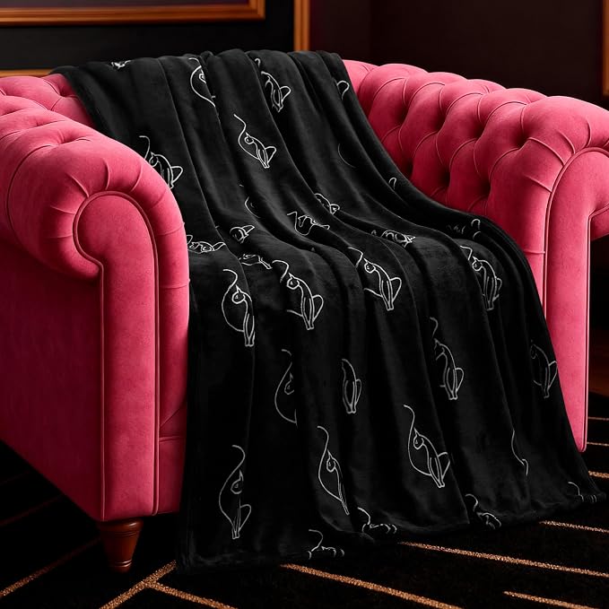 Baby Phat Oversized Plush Throw Blanket 60" x 70", Skinny Cat Black