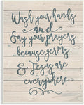 Stupell Industries 'Blue Script Germs and Jesus Cursive Planked Look Typography', Wall Plaque Art, 10 x 15 Inches, Easy to Hang and Sturdy, Made in USA, by Jo Moulton