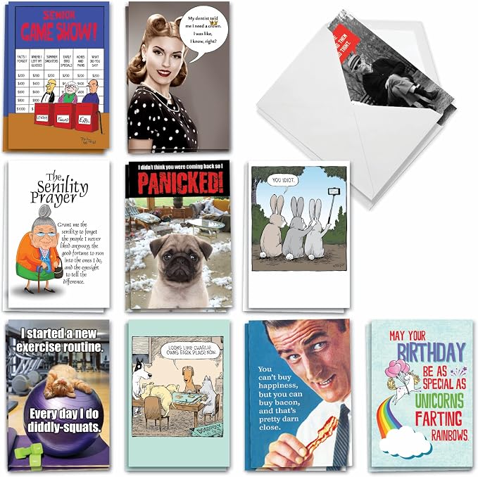 NobleWorks 20 Assorted Birthday Cards for Men Women Funny AC8837BDG-B2x10 | Birthday Bonanza Old Age Humor Variety Pack, Envelopes Included