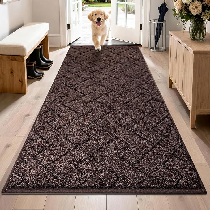 PURRUGS Dirt Trapping Door Mat 32" x 70", Non-Slip Machine Washable Entry Rug, Dog Doormat, Indoor Front Door Mat, Super Absorbent Entryway Rug for Muddy Shoes & Paws, Brown
