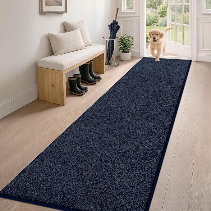 PURRUGS Dirt Trapping Door Mat 24" x 84", Non-Slip Machine Washable Entryway Rug, Dog Doormat, Indoor Front Door Mat, Super Absorbent Entry Rug for Muddy Shoes & Paws, Navy Blue