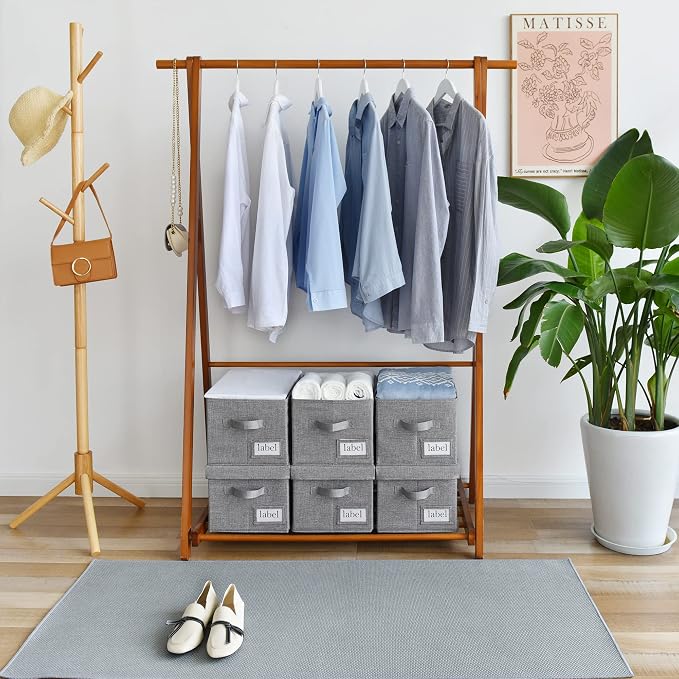 GRANNY SAYS Fabric Bins with Lids, Storage Baskets for Closet Organization, Decorative Storage Containers with Label Holder, Shelf Bins for Organizing Clothes, Dark Gray, 3-Pack
