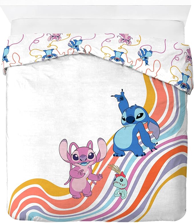 Jay Franco Duvet Cover Set – 3 Piece Comforter Cover and Sham Set, Super Soft Cozy Kids Bedding (Insert Not Included) White - Lilo and Stitch, Queen