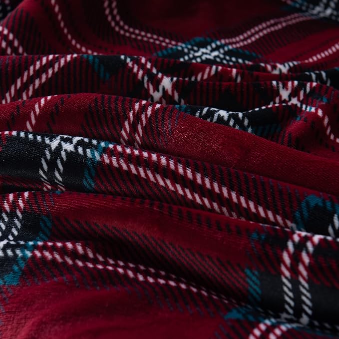 Elegant Comfort Throw Blanket, Reversible Sherpa Flannel, Ultra-Soft, Fuzzy, Cozy and Plush- All Season Lightweight Decorative Throw, 50 x 60 inches, Plaid Design Sherpa Throw, Burgundy