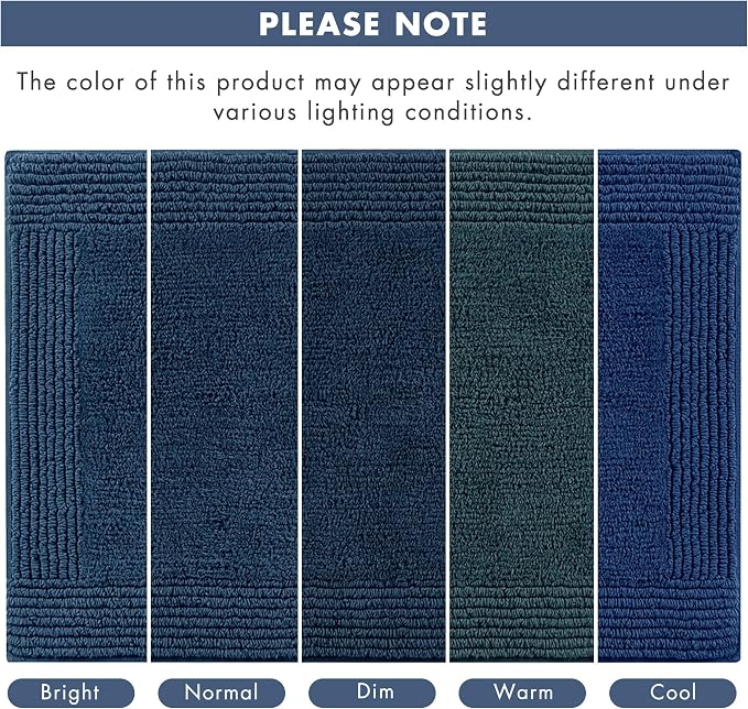 Madison Park Splendor Reversible 100% Cotton Bath Rug, 20 x 30, Navy | Tufted Bathroom Mat, 3000 GSM, Hotel Quality, Luxurious Plush, Medium Pile, Absorbent, Quick Dry, OEKO-TEX, Shower Room Décor
