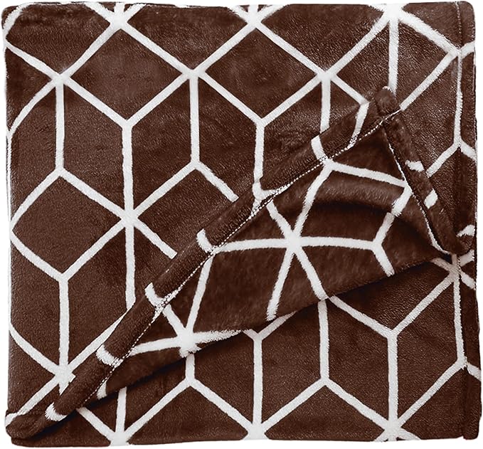 Elegant Comfort Luxury Velvety-Soft Coral Flannel Blanket Micro-Velour Ultra-Softness Fuzzy Plush, Twin/Twin XL, Chocolate Brown