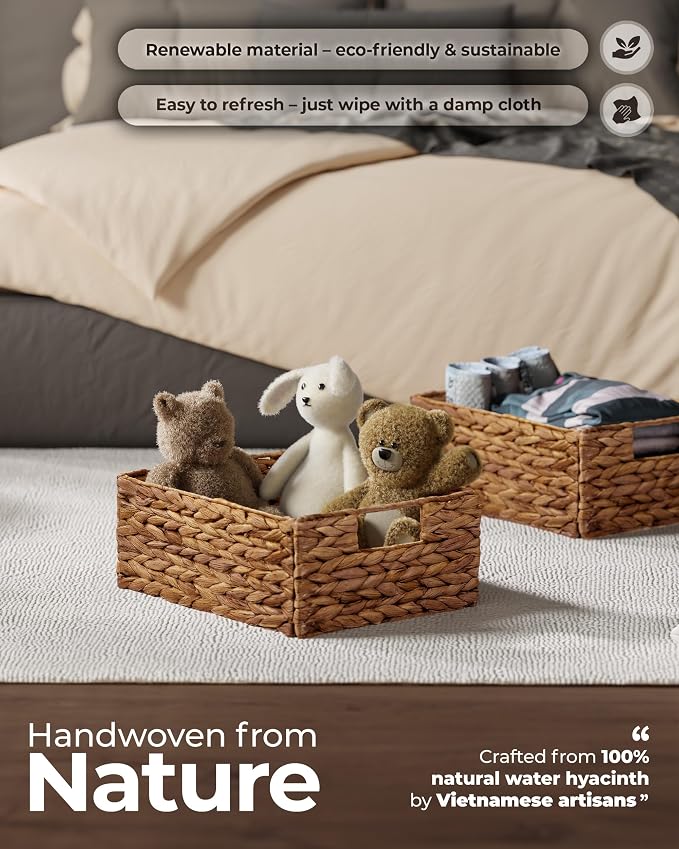 Bluewest Woven Water Hyacinth Storage Baskets with Handles, 6-Pack, Brown | Organizer and laundry basket with carrying handles, designed as a rattan bin for shelves, closets and household essentials.