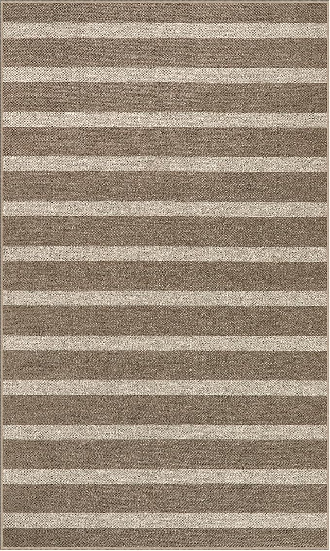 Lahome Striped Easy Jute Outdoor Patio Rug, 3x5 Washable Rugs for Porch | Indoor Living Room Area Rugs Non Slip, Modern Farmhouse Neutral Carpet for Entryway Backyard Bedroom Rv, Khaki