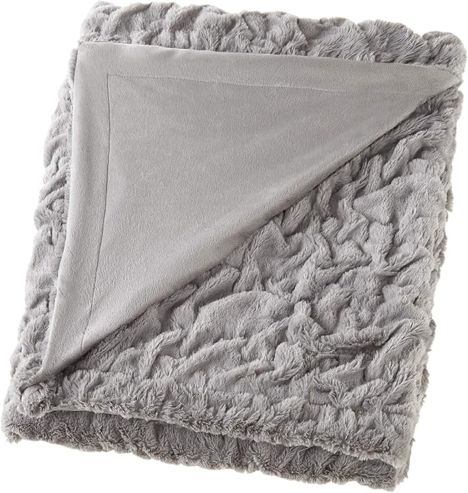 Comfort Spaces Ruched Throw Set Faux Fur Blanket for Sofa, 50 x 60, Grey | Plush, OEKO-TEX Certified