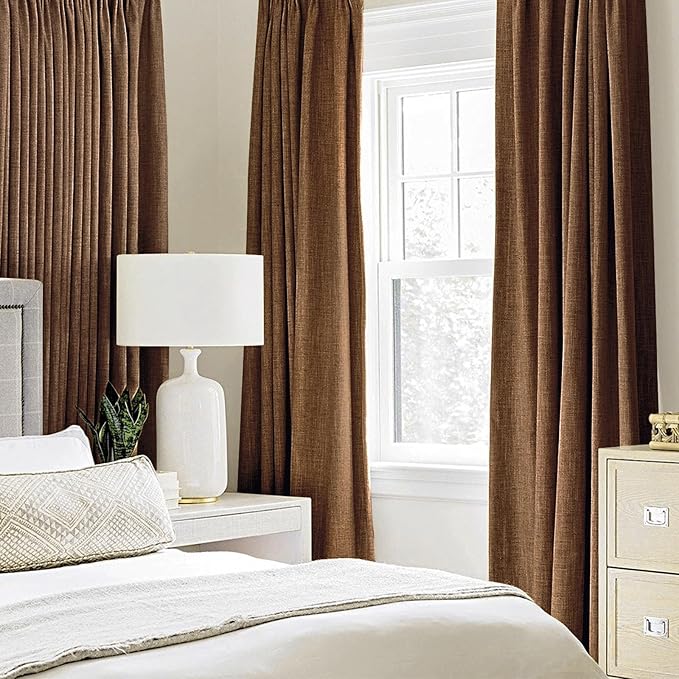MIULEE Linen Curtains for Bedroom 100% Blackout Thermal Insulated Brown Grommet Room Darkening Curtains & Drapes Fall Decor for Living Room Nursery 52 x 45 Inch (2 Panels)