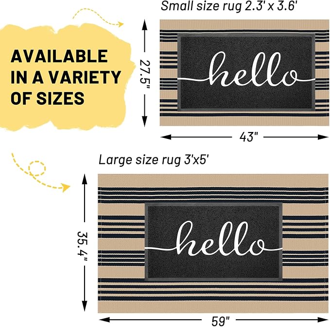 KILOCOCO Striped Rug 2.3'x3.6' Indoor Outdoor Rugs Front Door Mat, Brown | Cotton Washable Striped Front Porch Rug, Woven Layered Doormats, Welcome Mat for Entryway, Low Pile Kitchen Rugs