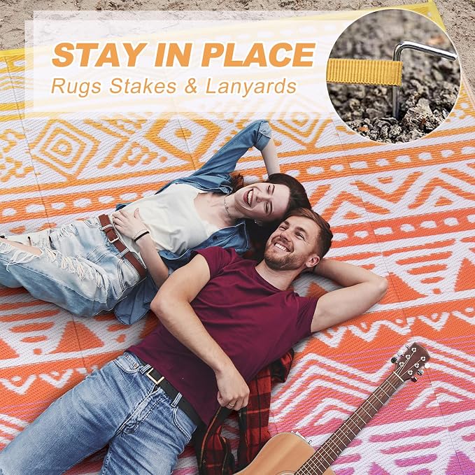 Lahome Outdoor Rug Waterproof, 5x8ft Reversible Outdoor Plastic Straw Rug for Camping, RV Patio Rugs Outside Carpet for Porch Deck Backyard Balcony Picnic(Orange/Purple,5'x 8')