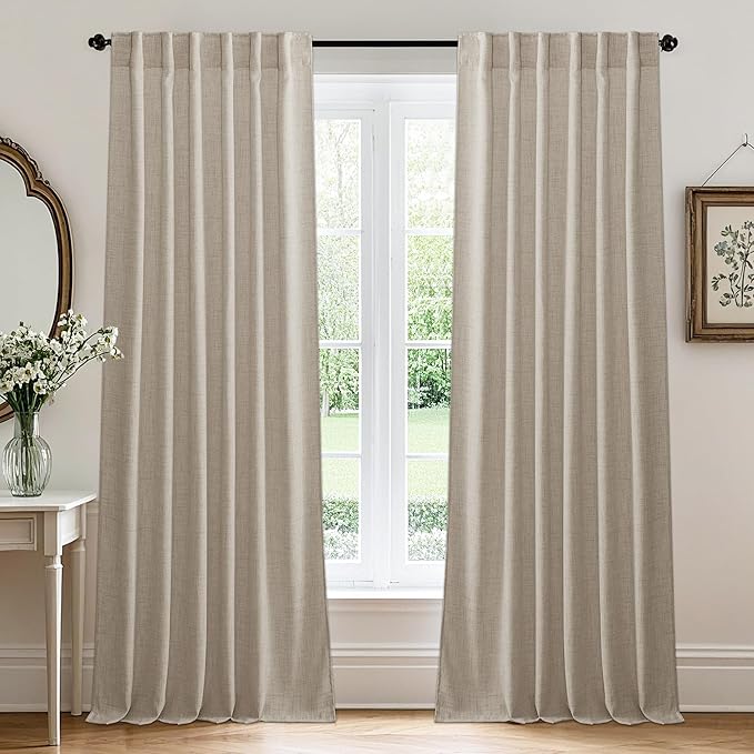 RYB HOME Natural Beige Linen Sheer Curtains 120 inches Long by RYBHOME