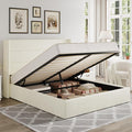 Allewie Full Size Chenille Lift Up Hydraulic Storage Bed Frame Cream White | Chenille Fabric Upholstered, Modern Wingback Headboard, Hydraulic Support Storage, No Box Spring Needed