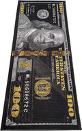 HUAHOO Black Money Rugs 100 Dollar Bill Area Rug Door Mat Runner for Living Room Bedroom Indoor Outdoor Rug (18" x 43")