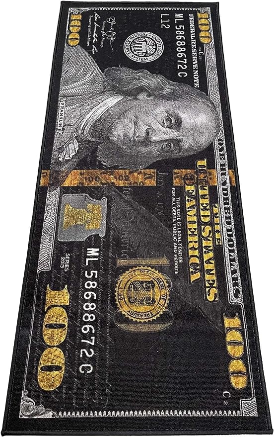 HUAHOO Black Money Rugs 100 Dollar Bill Area Rug Door Mat Runner for Living Room Bedroom Indoor Outdoor Rug (18" x 43")