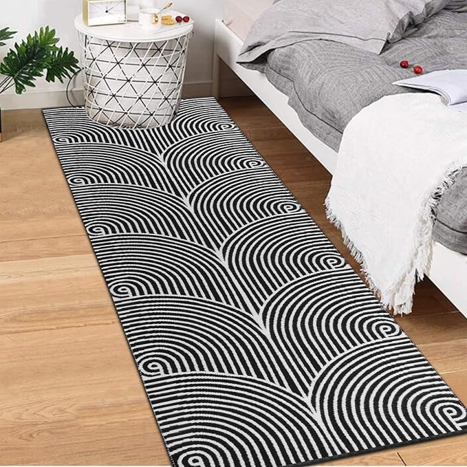 Tiffasea Woven Runner Rug 2'x6' Washable Black & White Indoor Outdoor Rugs | Cotton Reversible Hallway Runner Rug Entryway Carpet Runner for Living Room/Laundry/Bathroom/Bedroom Black and White Rug