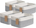 Goodpick 4 Pack Woven Storage Baskets with Handles, Gray & White | 13" x 8" x 6", Rectangle Design, Shelf & Closet Organization, Nursery Essentials, Baby Toys, Books & Home Storage
