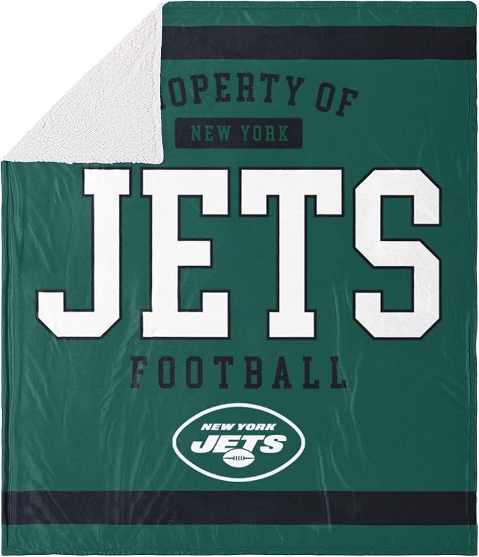 FOCO New York Jets NFL Team Property Of Sherpa Fleece Blanket