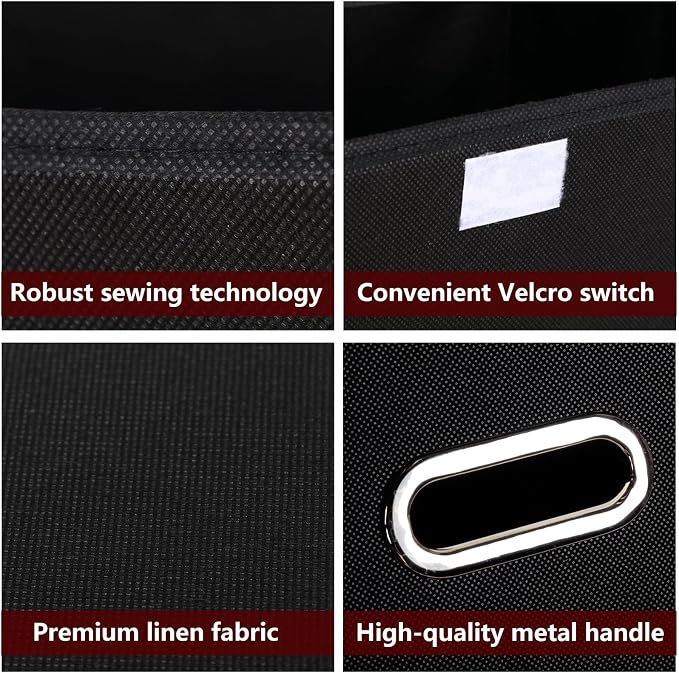 STOREONE Fabric Storage Cube Bins Foldable Organizer Container Collapsible Basket with Lids and Metal Handles, for Home, Bedroom, Closet 8 Pcs (Black)