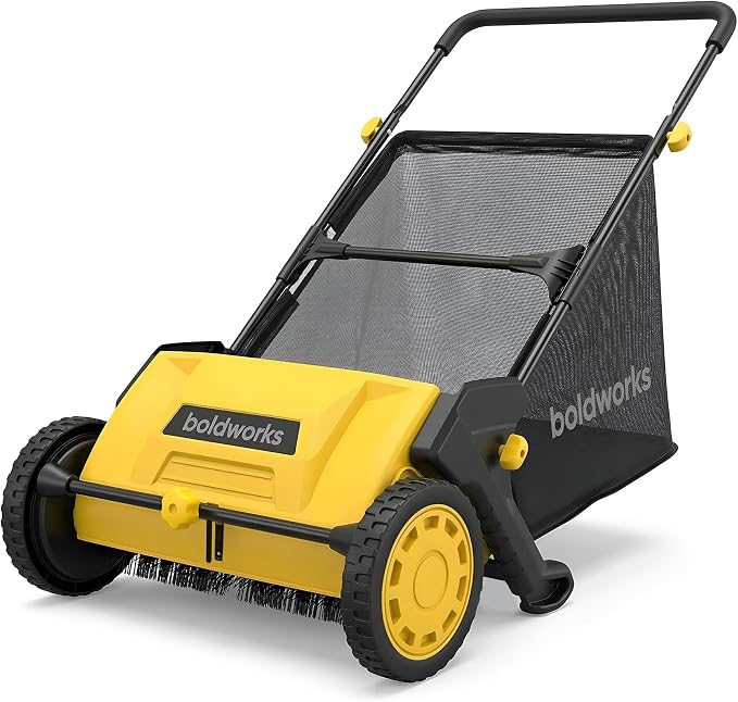 Push Lawn Sweeper Yard Leaf Collector 21" Leaves Picker for Grass Cleanup | Large 103L Hopper Bag Adjustable Sweeping Height Easy Storage Design Picksup Leaves Grass Clippings and Small Twigs