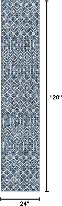 Unique Loom Outdoor Trellis Collection Area Rug - Tribal Trellis (2' x 10' Runner, Blue/ Ivory)