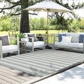 LEEVAN 5x7 Outdoor Striped Rugs for Patio Washable Coastal Blue Balcony Rug | Blue and White Backyard Rug, Spring Plaid Outside Entrance Floor Porch Mat, Indoor/Outdoor Layered Mat for Deck/Pool/Camping
