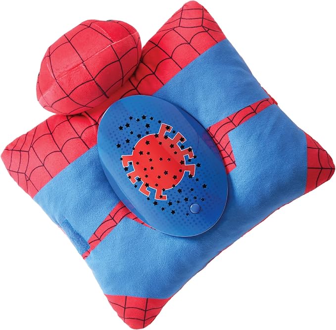Pillow Pets Marvel Spider-Man, 11" Sleeptime Lite | Plush Pillow and Night Light in One, Projects Rainbow Stars, 3 Light Modes, 20-Minute Auto-Off Timer, BPA Free
