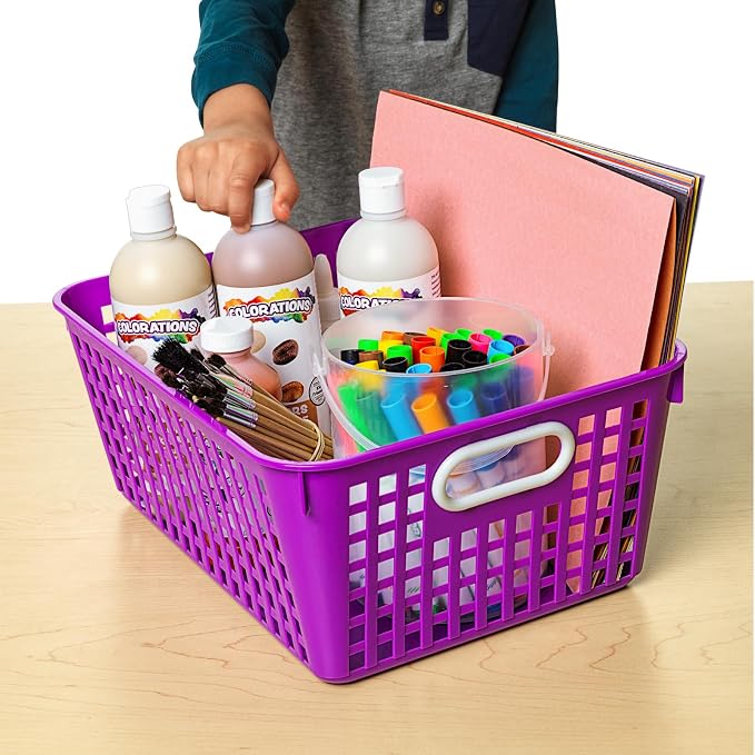 Really Good Stuff Large Plastic Storage Baskets with Handles | 13.75" x 9.75" x 5", Rainbow Group Colors, Book & Supply Organization for Classrooms & Home
