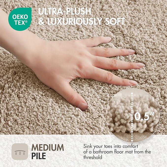 Madison Park Evan 100% Cotton Bath Rug Plush Absorbent, 24" x 40", Taupe | Non-slip Backing, OEKO TEX, Luxurious Tufted Plush Bath Mat for Bathroom, Quick Dry, Spa Design Decorative for Shower Room