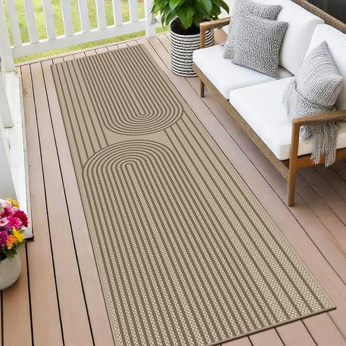 Faux Jute Hallway Runner Rug, 2' x 8' Kitchen Runner, Brown Farmhouse Ultra-Thin Washable Non-Slip Carpet Runner for Laundry, Bedroom, Backyard, Outdoor, Home Decor