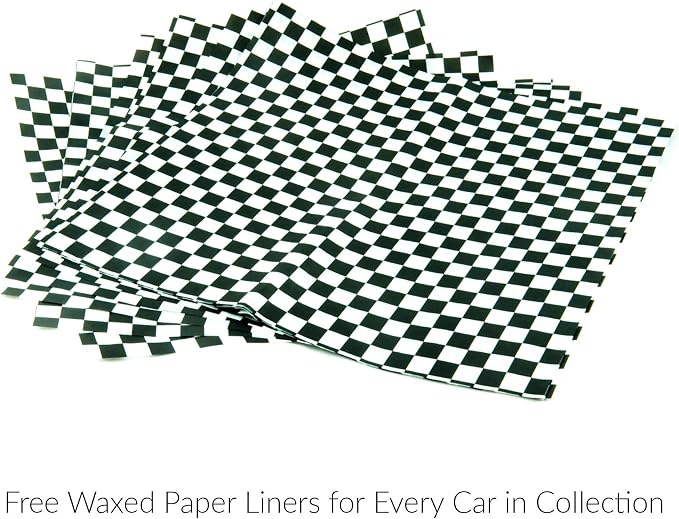 12 Classic Car Party Food Boxes with Wax Paper - 50's Pink Birthday Set