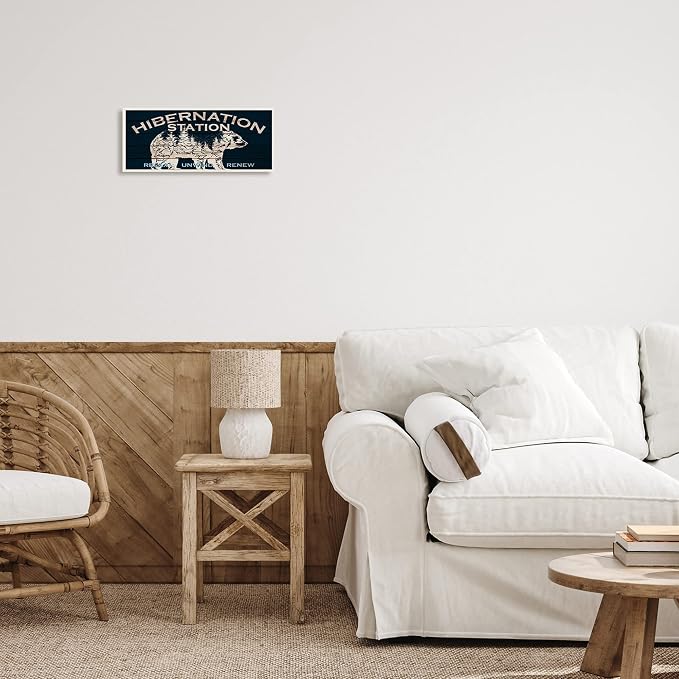 Stupell Industries Hibernation Station Sign Wilderness Bear Trees Silhouette, Design by Kim Allen